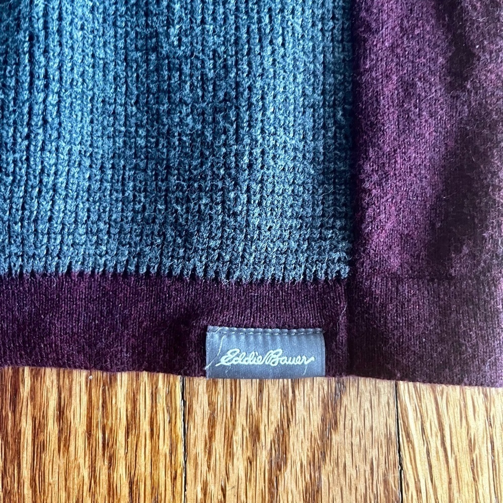 Eddie Bauer Mens Waffle Knit Burgundy Gray Sweater - Small - Picture 2 of 9